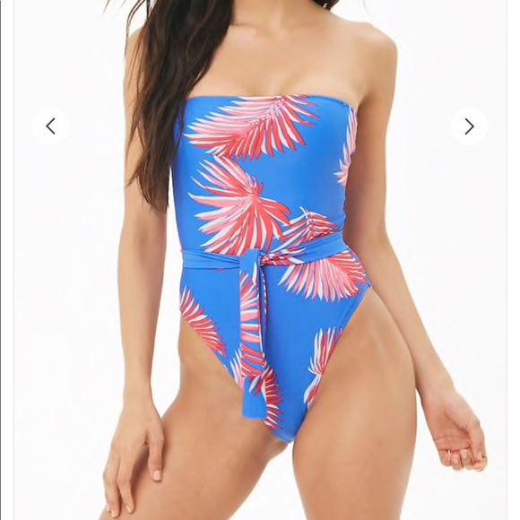 Strapless Palm Print One-Piece Swimsuit - Picture 2 of 3